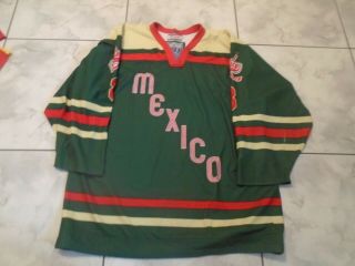 Iihf Mexico Game Worn Green Jersey 8 Hurtado Tackla