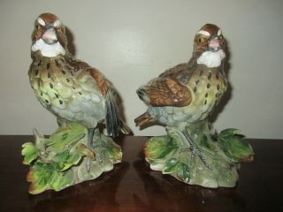 Antique Vintage 8 " Quil Birds,  Glazed Art Pottery,  Hand Painted,  German?