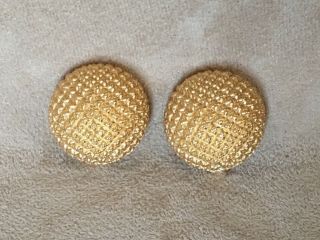 Vintage Christian Dior Retro Dome Clip Earrings Textured Gold Tone Button Signed