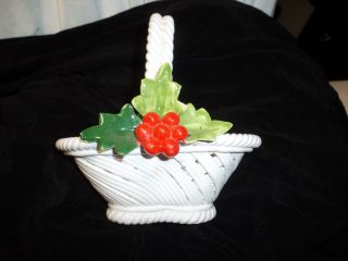 Vintage Italian Nuova Capodimonte Porcelain Christmas Basket With Holly