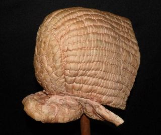 Antique 19th C Pre Civil War Hand Sewn Quilted Baby Dress Winter Silk Bonnet Hat