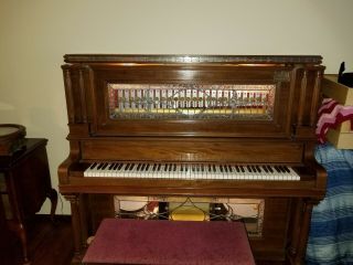 Antique Sterling Coin Operated Nickelodeon Player Piano With Other Instruments.