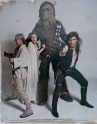 Vintage 1977 Star Wars Fan Club Color Glossy Photo (8x10) Luke,  Leia,  Han,  Chewie