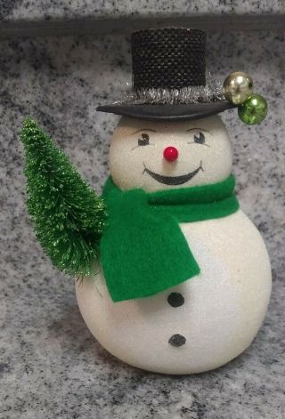 Rare Large 6.  5 " Vintage Christmas Snowman Heavy Plaster Covered Glass Figure