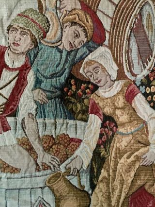 Large Vintage Wall Tapestry Of Medieval Wine Making Scene: Italian Imports,  Inc 2