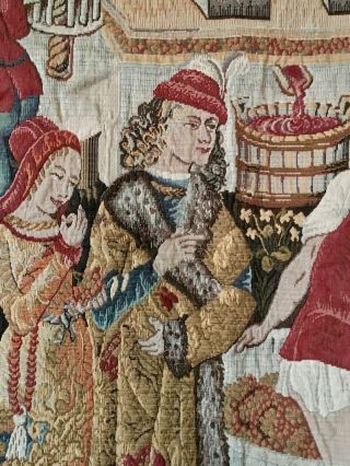 Large Vintage Wall Tapestry Of Medieval Wine Making Scene: Italian Imports,  Inc 3