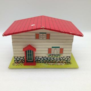 Vintage Ballerina House Music Jewelry Box Red Roof Cardboard