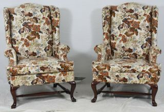 Hickory Chair Mahogany Wing Back Chairs High End Floral Chintz Fabric