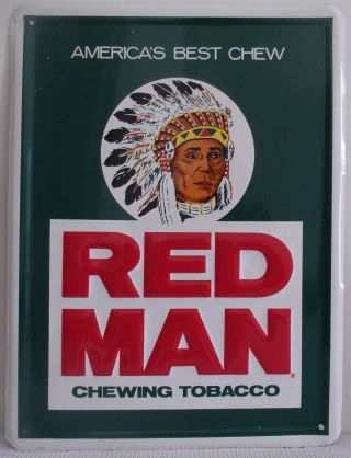 Vtg.  1960s/70s Red Man Chewing Tobacco 16 " Vertical Embossed Metal Sign Vg