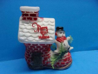 Rare Vintage Christmas Snowman Boot House Blow Mold Plastic Decoration Hong Kong