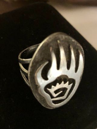 Vintage Navajo Sterling Silver Bear Claw Signed Running Bear Ring Sz 6.  75 Sale