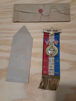 Antique United Mine Workers of America UMWA Ribbon Badge 2