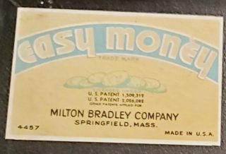 Vintage Easy Money Board Game,  Milton Bradley Co. ,  1936.