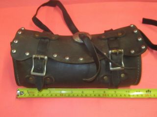 Vintage Leather Sissy Bar Fork Handlebar Tool Bag Pouch,  Studs Concho,  Harley
