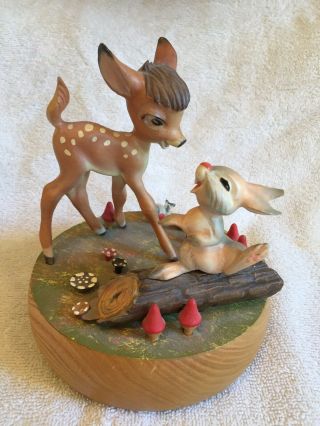 Vintage Carved Wood Anri Walt Disney Bambi & Thumper Music Box