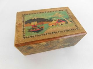 Vintage Wood Japanese Puzzle Box,  Secret Drawer,  Mt.  Fuji