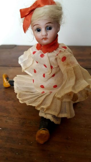 Antique A/o Miniature 5 1/2 " Glass Eye Bisque Head Gebruder Kuhnlenz Doll