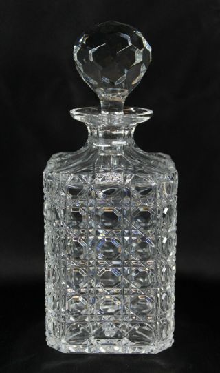English Georgian Style Hobnail Crystal Cut Glass Square Decanter W/ Stopper