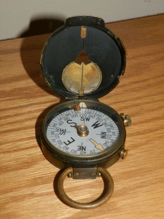 Antique 1918 Cruchon & Emons Paris Ww I Brass Us Engineer Corps Compass 10389