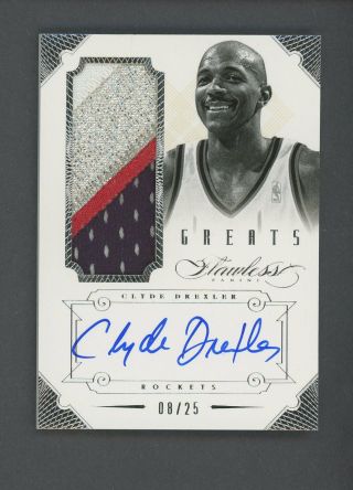 2012 - 13 Flawless Greats Clyde Drexler Rockets Game 4 - Color Patch Auto 8/25