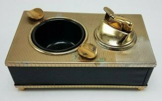 Vintage Evans Lighter Ashtray Gold Tone Combo Desk Set 5½ " W Art Deco Retro