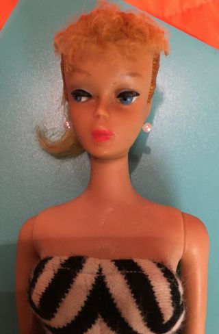 Vintage Ponytail Barbie Doll 1960s Blonde Swimsuit Rubbery Arms Body Tlc
