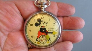 Rare 1934 Mickey Mouse Pocket Watch Ingersol Disney Keeps Time