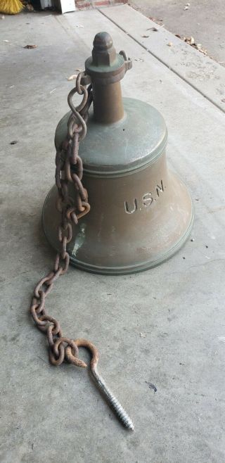 Vintage Usn Navy Brass Nickel Plated Nautical Ship Boat Bell Mounting Bracket