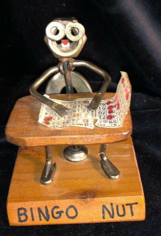 Vintage Nuts Bolts Metal Parts Bingo Nut Figurine Sculpture