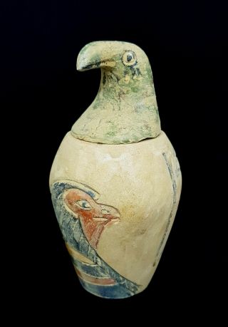 Rare Horus Vessel Sculpture Egyptian Antique Canop Falcon Ra Ancient Stone Vase