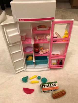Mattel Barbie Fun Fixin’ Refrigerator Set White Pink Food 1997 Nib 67691/67690