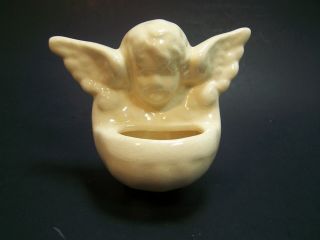 Vintage Angel Cherub Wings Ceramic Pottery Wall Pocket Ivory Usa 4 1/2 X 3 1/2