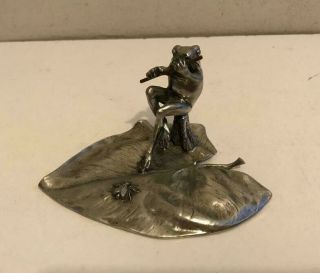 Vintage Signed Achille Gamba Novelty Frog On Lily Pad Playing Flute Figure