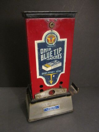 Antique Columbus Model 25 Ohio Blue Tip Matches Vending Machine Coin Op 1920 