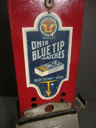 Antique COLUMBUS Model 25 Ohio Blue Tip Matches Vending Machine Coin Op 1920 ' s 2