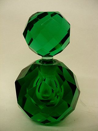 Rare Vintage Art Deco Faceted Emerald Green Crystal Perfume Bottle By I.  W.  Rice