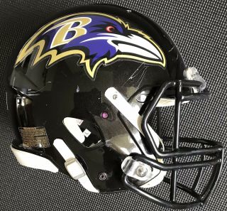 Crockett Gillmore 2015 Game Worn Photo Matched Baltimore Ravens Helmet