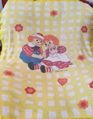 Raggedy Ann & Andy Vintage Bobbs Merrill Yellow Thermal Waffle Weave Blanket