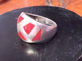 Vintage Zuni 925 Sterling Silver Coral Inlay Band Ring Size 9,  6g