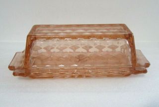 Vintage Pink Diamond Pattern Butter Lidded Dish