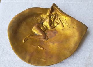 Antique Copper & Brass Art Nouveau Tray - Nude Lady