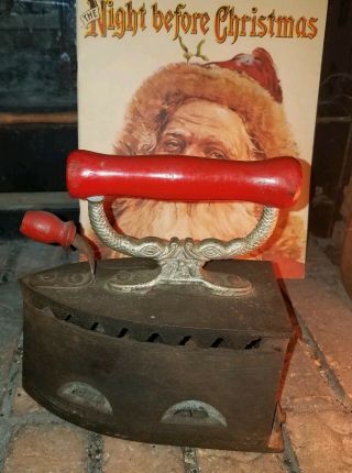 Cool Antique Vtg Philimco Coal Charcoal Cast Iron Red Handle & Latch Sad Iron