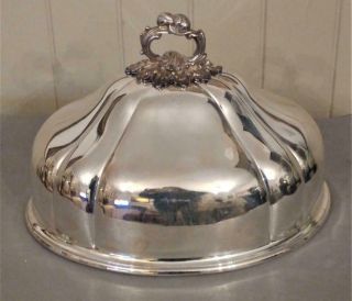 Elkington & Co Antique Silver Plated Meat Dome With Ornate Handle C 1855
