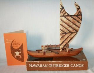 Vtg Hawaiian Outrigger Canoe Model Kit Finished Anckona Hawaii Koa Wood