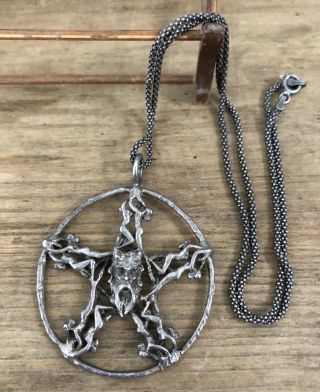 Vintage Sterling Silver Artisan Crafted Pentagram Satan Devil Necklace