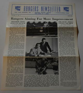 1968 - 69 York Rangers Newsletter Vol V,  No 1 Hockey