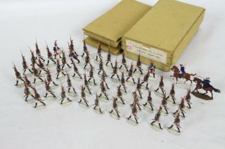 53 Vintage Tin Flats Zinnfiguren Scholtz Box War Lead Soldiers German Horse Toy