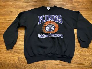 Men’s Vintage Nba Sacramento Kings Logo 7 Black Crewneck Sweater Size Large