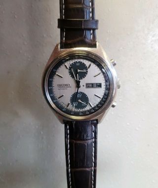 Vintage Seiko 6138 - 8020 Panda Day Date Chronograph Automatic Steel Watch Rare