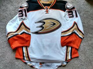 2016 - 17 Jhonas Enroth Anaheim Ducks Playoff Issued Mic Hockey Jersey (size 58g)